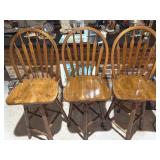 3 Wooden Windsor-Style Barstools