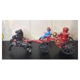 Cast Iron Horse-Drawn Fire Wagon Toy