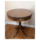 Round Wood Side Table with Drawer