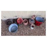 Metal and Clay Garden Pots