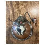 Vtg Metal Flask with Yin-Yang Design 2.5''x3.5''