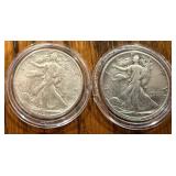 2pc Walking Liberty Silver Half Dollars