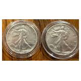 2pc Walking Liberty Silver Half Dollars