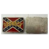 Two Metal Belt Buckles with Designs