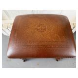 Wooden Stool with Leather Seat and Turned Spindles