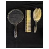 Three-Piece Vanity Set with Mirror, Comb, & Brush