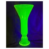 Green Vaseline Glass Vase with Uranium Glow