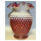 Fenton-Style Cranberry Opalescent Hobnail Vase