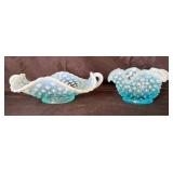 2 Fenton Style Blue Opalescent Hobnail Pieces