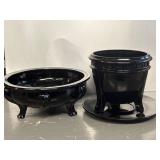 Black Glass Planter and Bowl Set