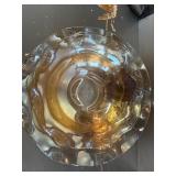 Two Amber-Colored Glass Bowls with Floral Etching