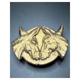Brass Belt Buckle with Dual Mule Design