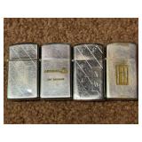 Four Vintage Zippo Lighters