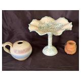 3 Pottery Pieces-Handcrafted Vase and Pedestal Bow