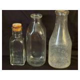 Three Vintage Glass Bottles