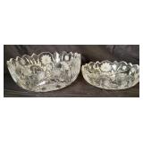 Two Etched Crystal Bowls with Floral Designs