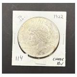 1922 Peace Silver Dollar choice Bu