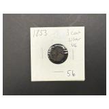 1853 3 cent Silver VG