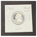1963 Quarter Proof Gem