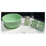 Jadeite Mixing Bowl, Mugs & Shaker Jadeite Mixing Bowl, Mugs & Shaker