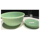 Jadeite Mixing Bowl & Saucers "Janeray" Jadeite Mixing Bowl & Saucers "Janeray"