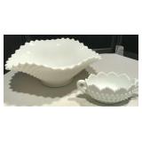 Milk Glass Fenton Nut Dish & Bowl Milk Glass Fenton Nut Dish & Bowl