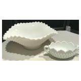 Milk Glass Fenton Nut Dish & Bowl