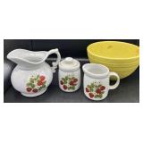 McCoy Pitcher w/Cream & Sugar & Yellow Bowl