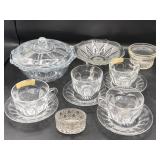 Crystal Lidded Candy Dish, Heisey Cup & Saucer & M Crystal Lidded Candy Dish, Heisey Cup & Saucer & M