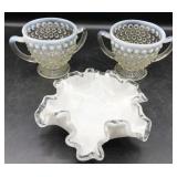 Ruffled Candy Dish & Hobnail Opalescent Cream/Suga