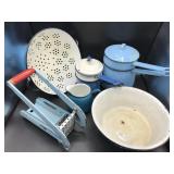 Vintage Blue Enamel Kitchen Items