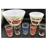 Vintage Fireking Mixing Bowl and Juice Glasses Vintage Fireking Mixing Bowl and Juice Glasses