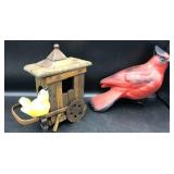 Cardinal Pottery for Bird Bath, Tramp Art Bird Hou Cardinal Pottery for Bird Bath, Tramp Art Bird Hou