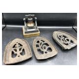 3 Antique Iron Trivets/Stands & Liberty Bell 3 Antique Iron Trivets/Stands & Liberty Bell