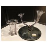 Triple Tulip Flower Vase on Mirror Plate & More Triple Tulip Flower Vase on Mirror Plate & More