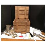 Wooden Box with Vintage Kitchen Utensils