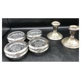 Gorham Sterling Candle Holders & Glass Coasters Gorham Sterling Candle Holders & Glass Coasters