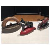 Vintage Irons and Antique Sad Iron w/Wood Handle Vintage Irons and Antique Sad Iron w/Wood Handle