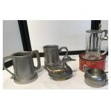 Pewter, Metal & Glass Stein