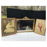 Vintage Framed Portraits & Ornate Mirror