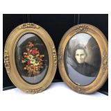 Vintage Ornate Framed Portrait & Floral Dried