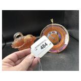 Carnival Glass Basket & Dessert Plate Carnival Glass Basket & Dessert Plate