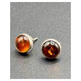 Amber and Sterling Silver Earrings