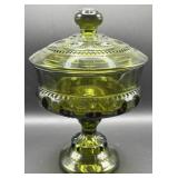 Vtg .Indiana Glass Green Pedestal Candy Dish