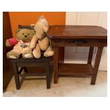 Wood Side Table and Decorated Chair