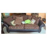 Brown Leather and Fabric Sofa
