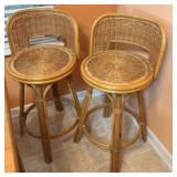 Vtg. Mid-Century Rattan & Wicker Bar Stools