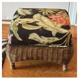 Wicker Ottoman With Floral Cushion