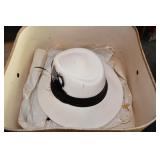 Vtg White Felt w/ Black Ribbon & Feathers Hat