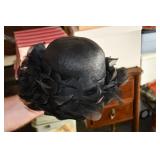 Black Straw Hat w/ Black Faux Feather